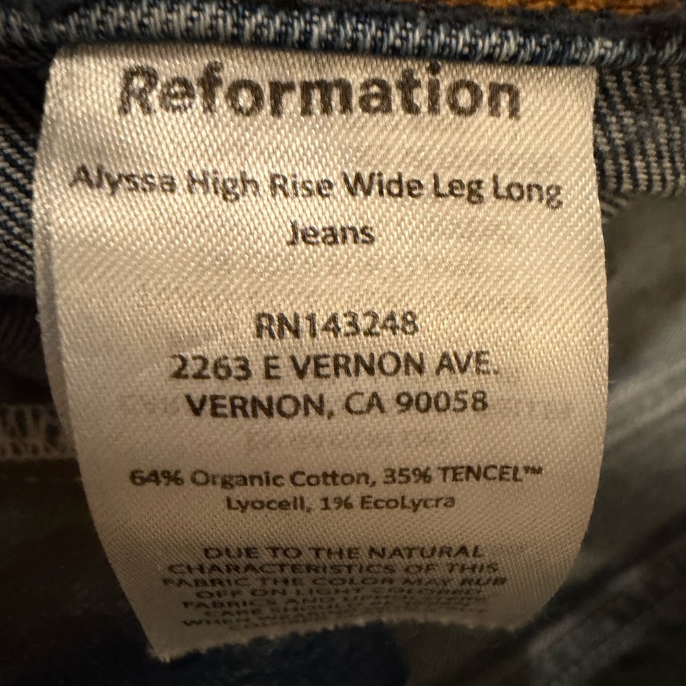 Reformation Alyssa High Rise Wide Leg Long Jeans, Size 29 - Picture 9 of 12